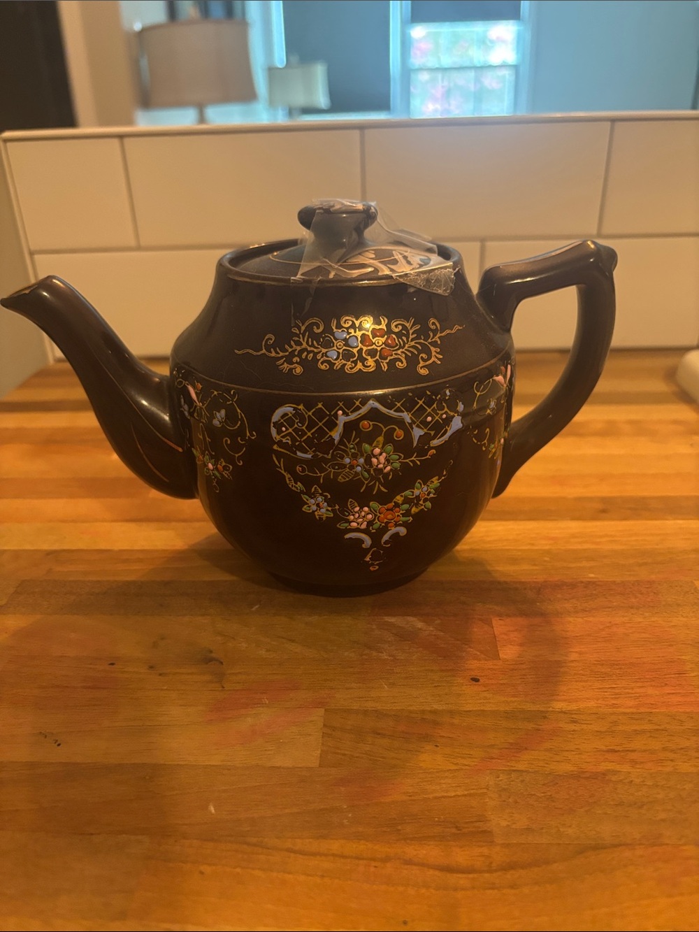 Dark Brown Decorative Floral Teapot-JAPAN
